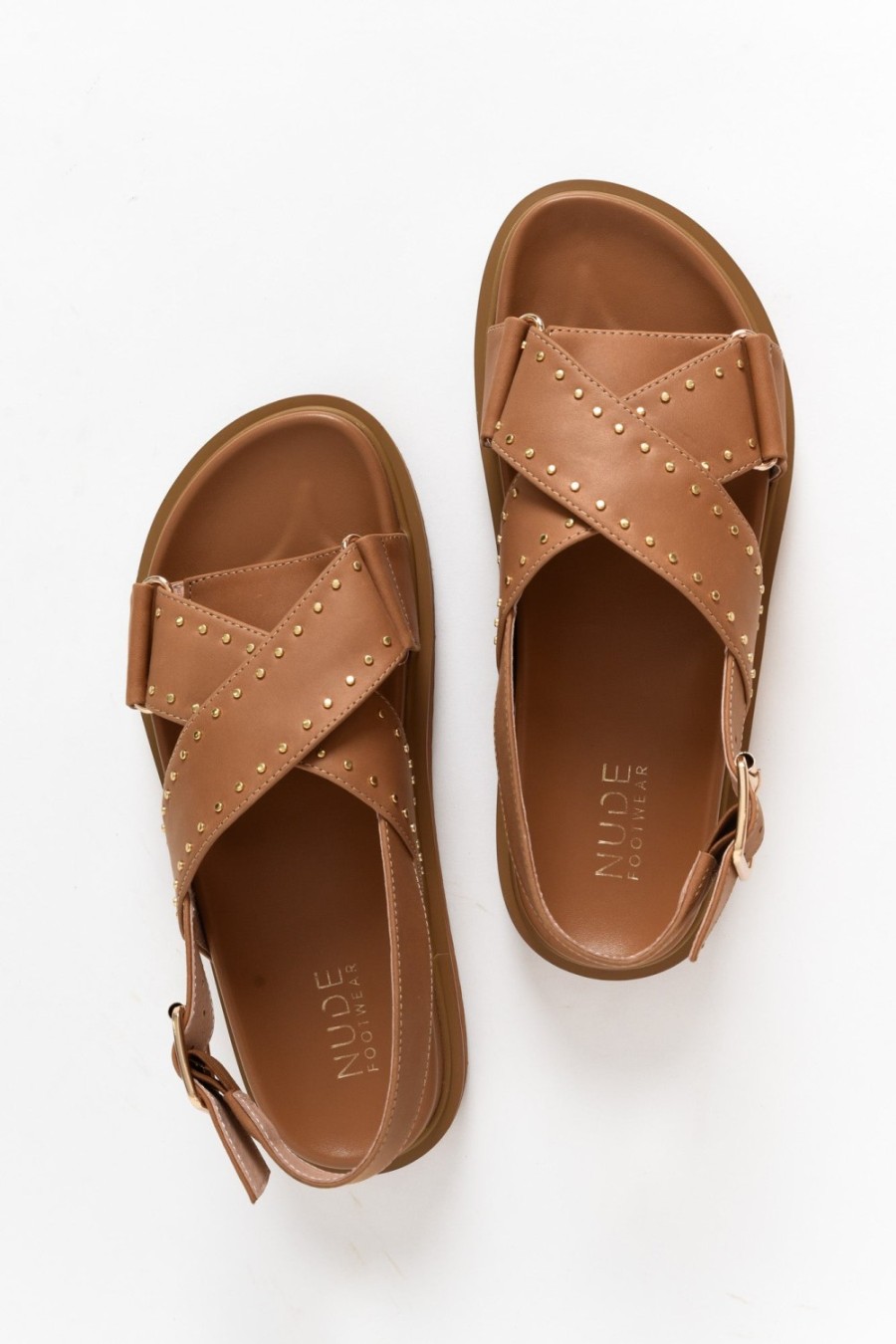 Shoes Nude Shoes Flat Sandals | Loddie Tan Leather Crossover Sandal