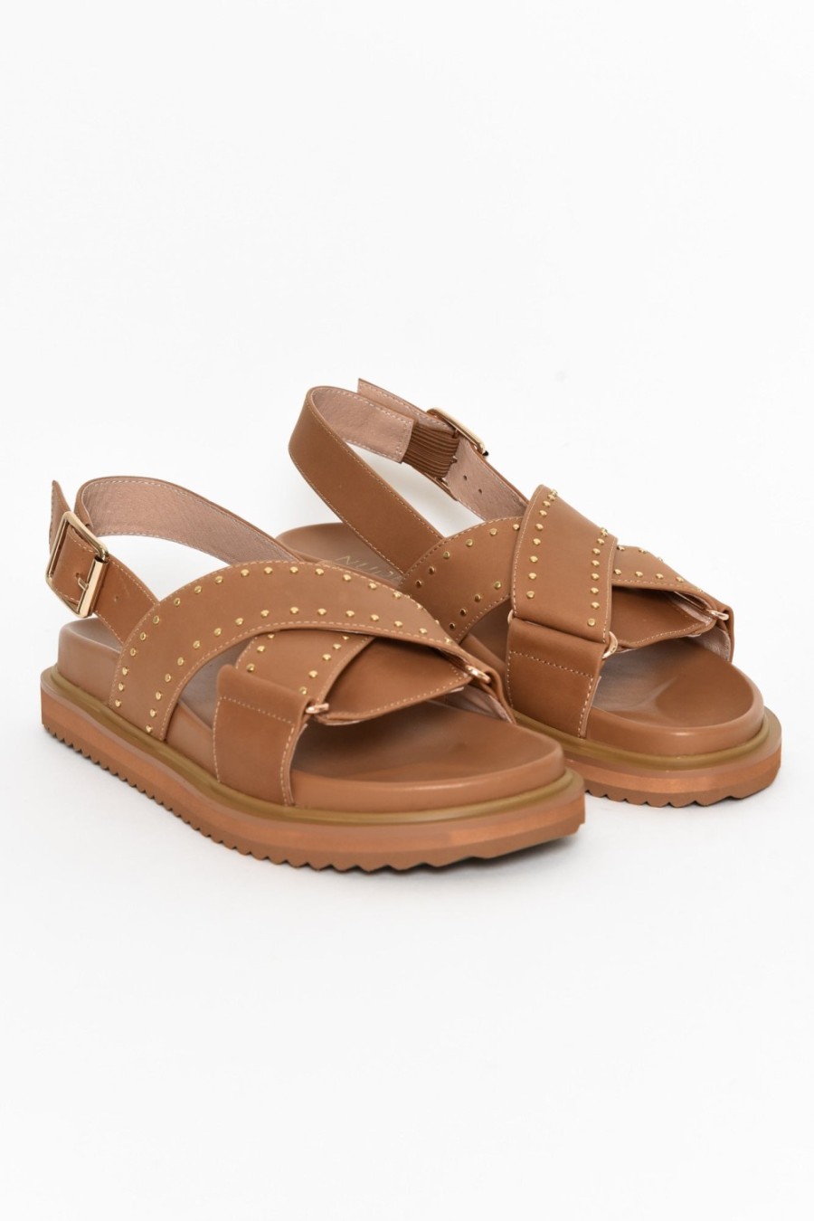 Shoes Nude Shoes Flat Sandals | Loddie Tan Leather Crossover Sandal