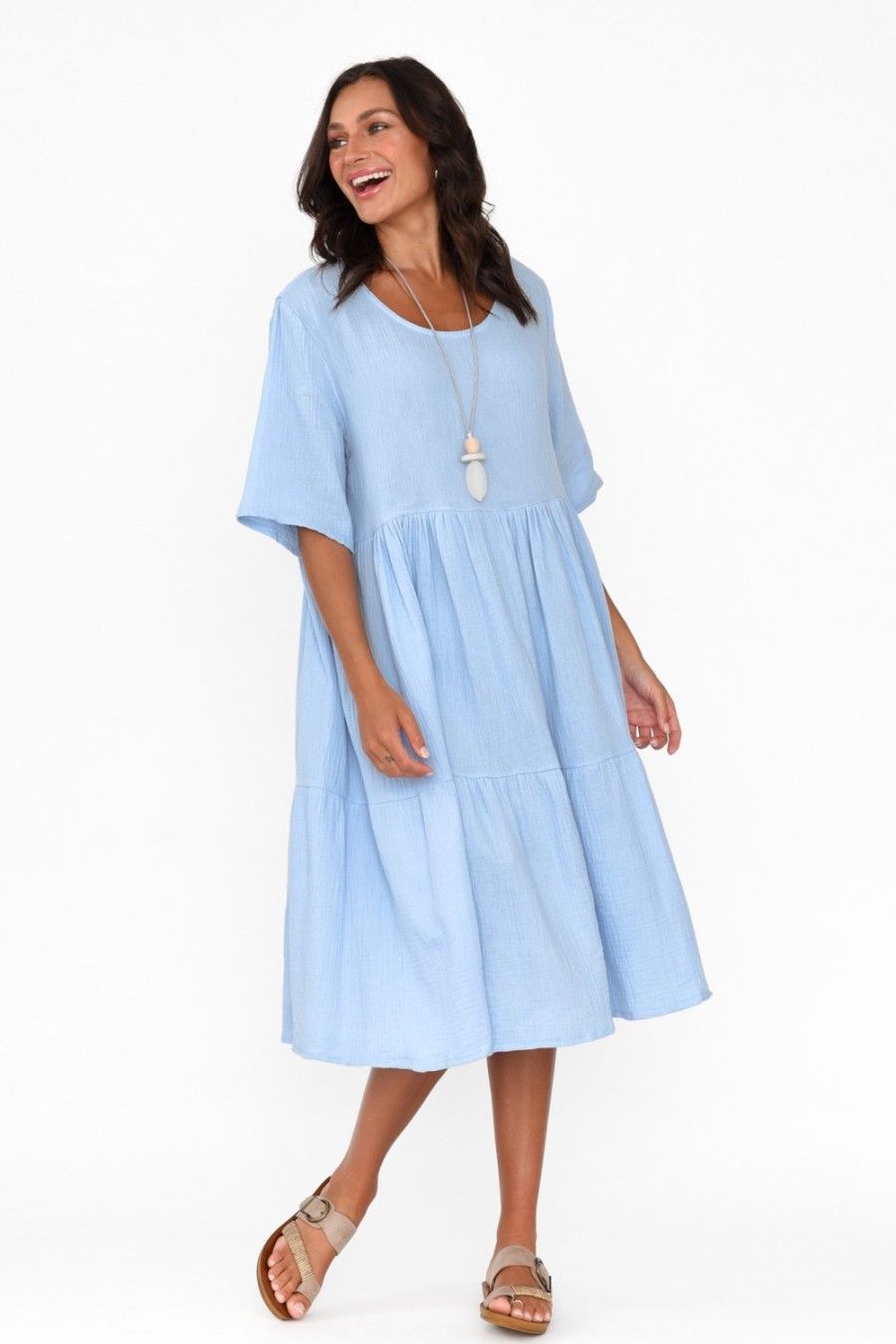 Clothing La Mode Cotton Dresses | Esmerelda Sky Cotton Tier Dress