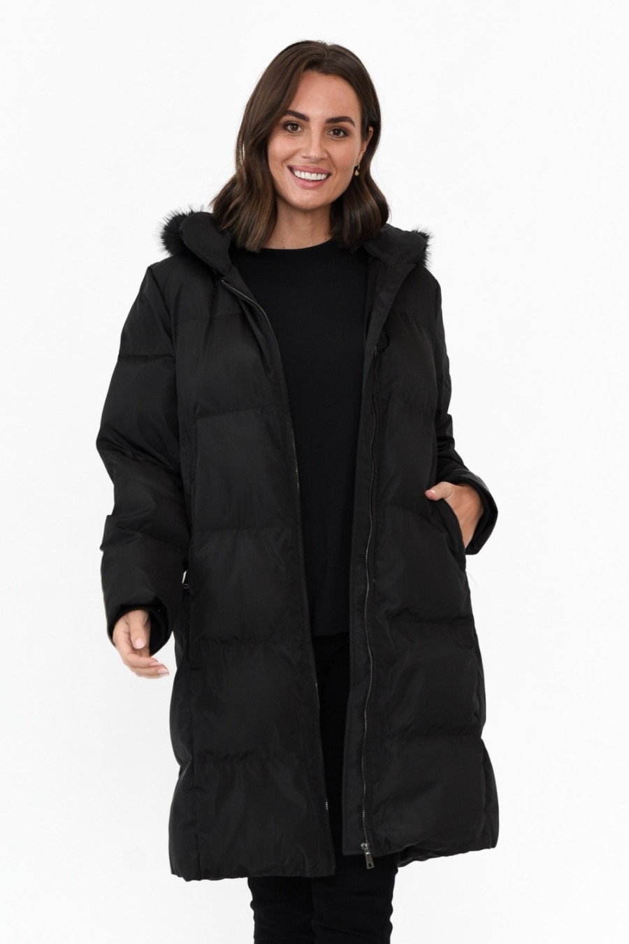 Clothing Hammock u0026 Vine Jackets | Faye Black Faux Fur Puffer Jacket