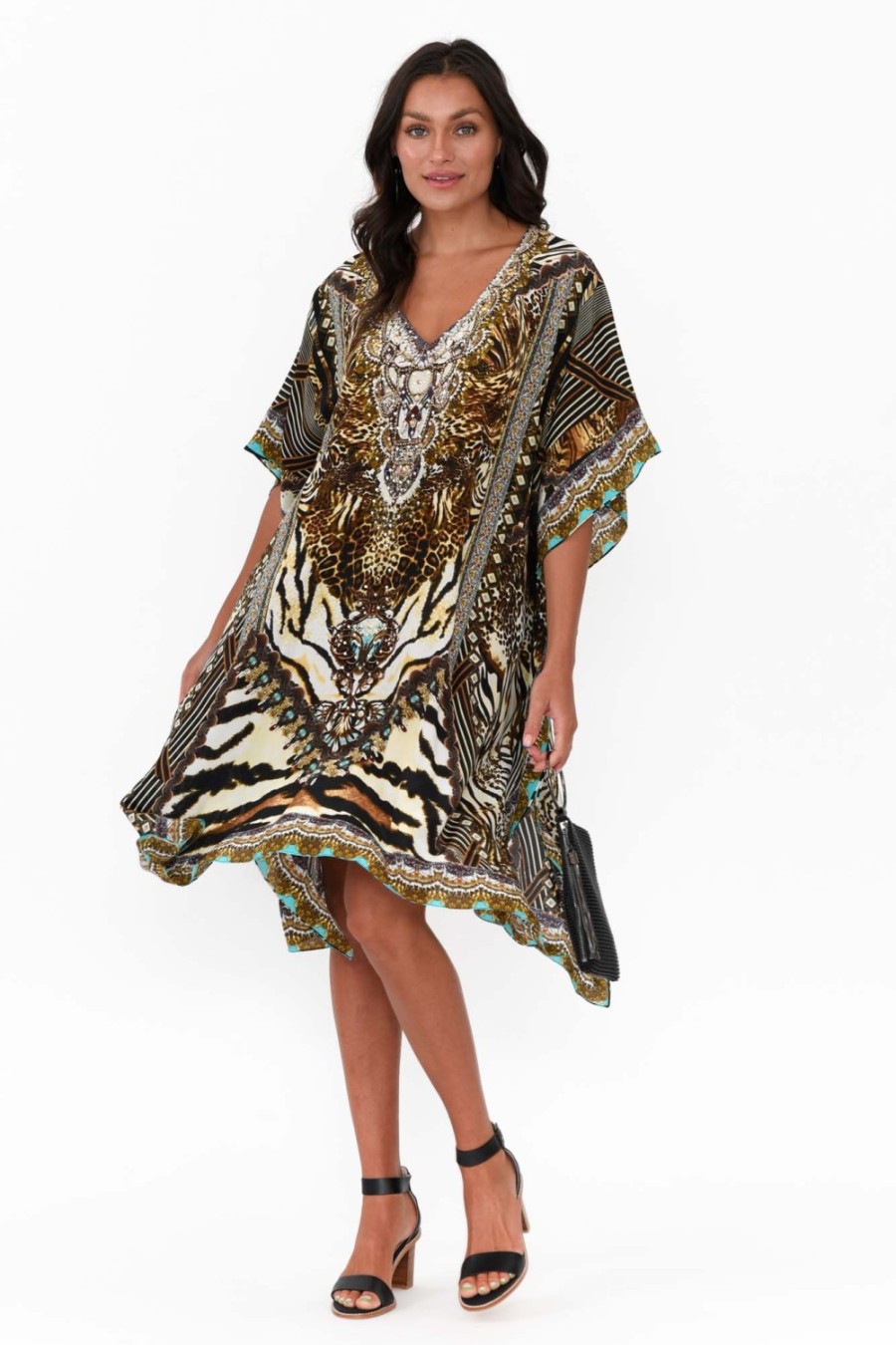 Clothing Fashion Spectrum Above Knee Dresses | Brown Cheetah Silk Kaftan