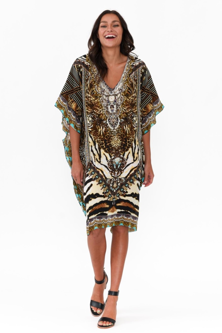 Clothing Fashion Spectrum Above Knee Dresses | Brown Cheetah Silk Kaftan