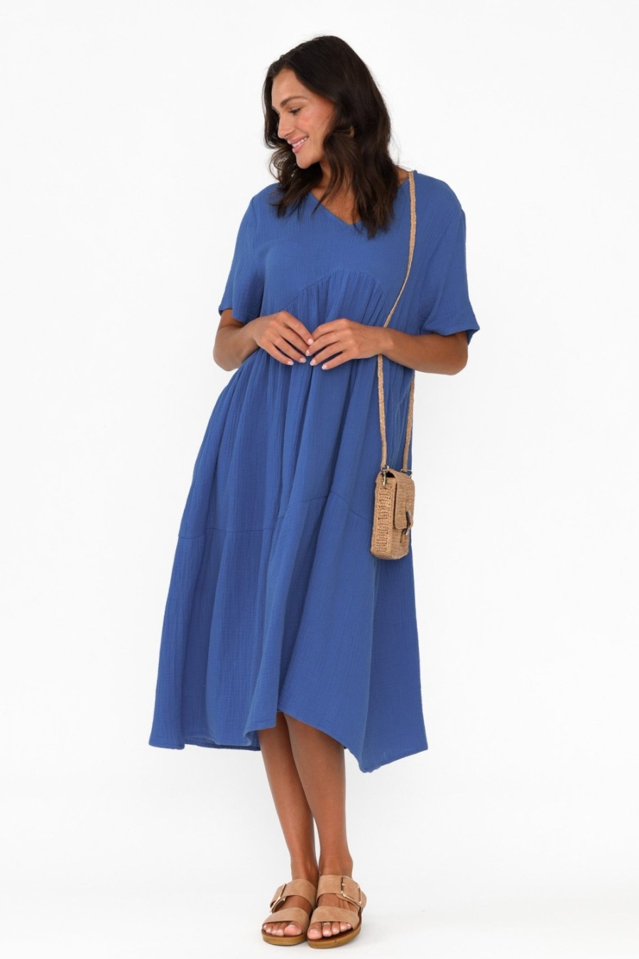 Clothing La Mode Cotton Dresses | Evianna Cobalt Cotton Peak Dress