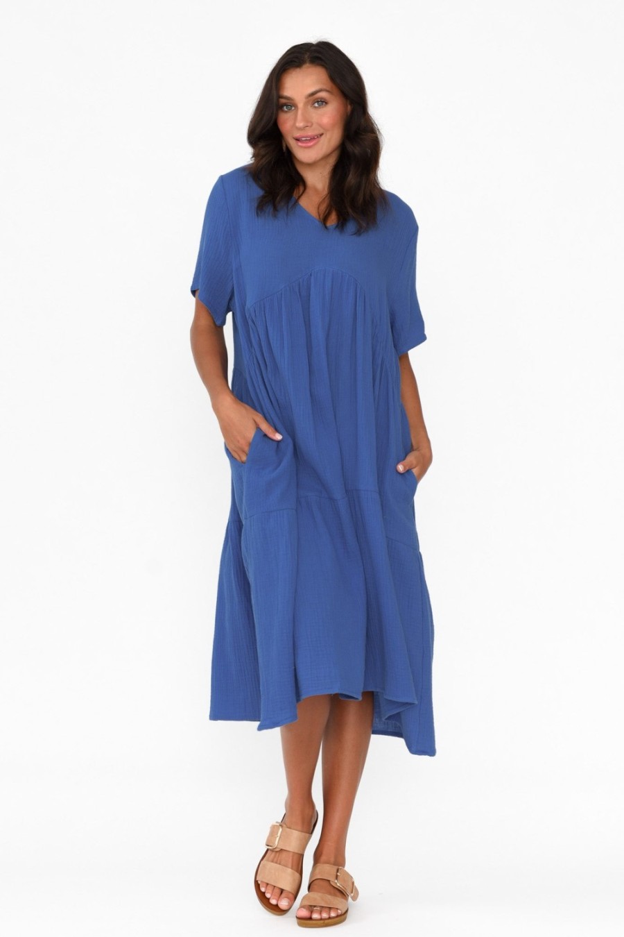 Clothing La Mode Cotton Dresses | Evianna Cobalt Cotton Peak Dress