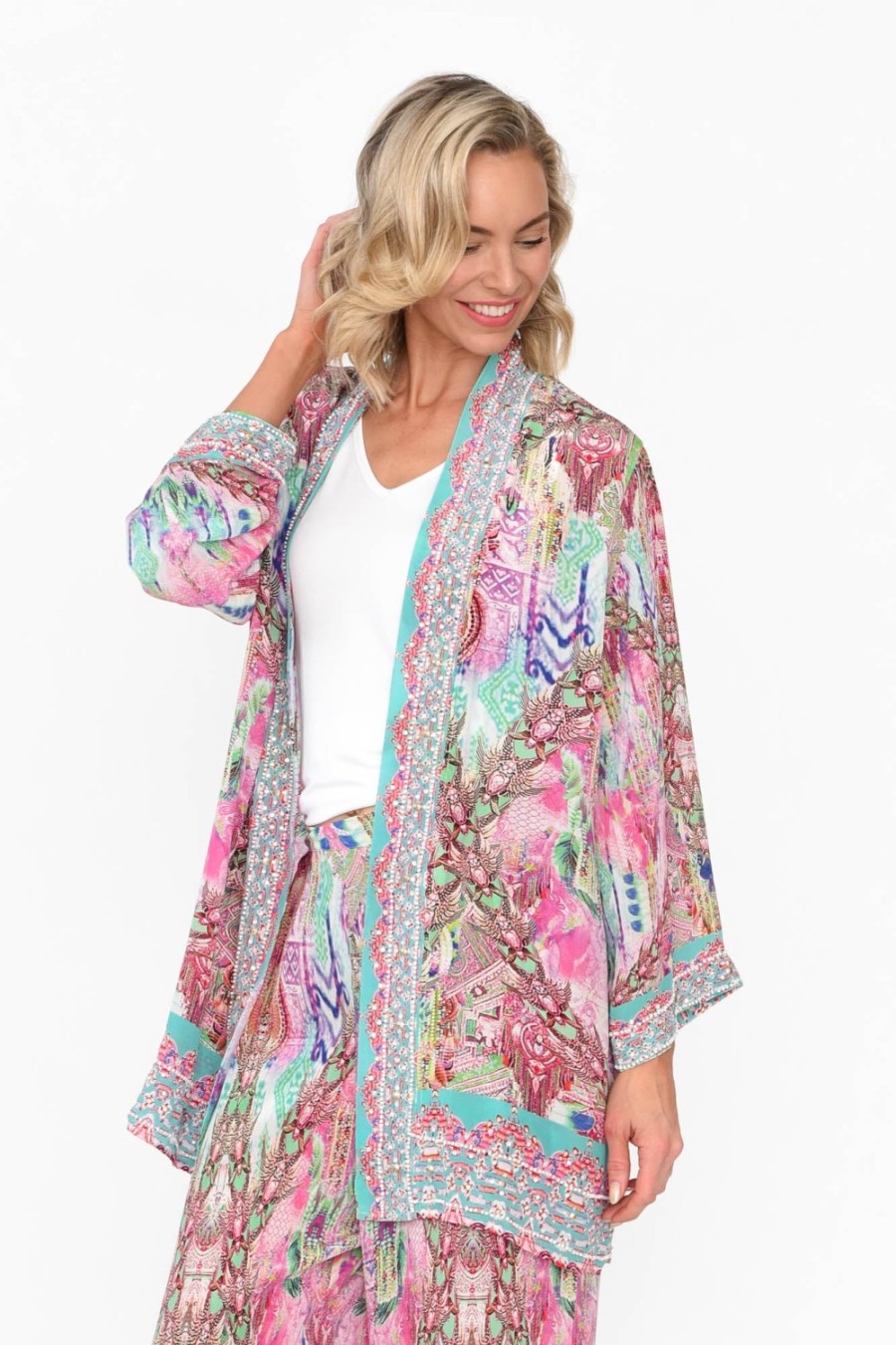 Clothing Fashion Spectrum Jackets | Zahara Pink Silk Short Kimono