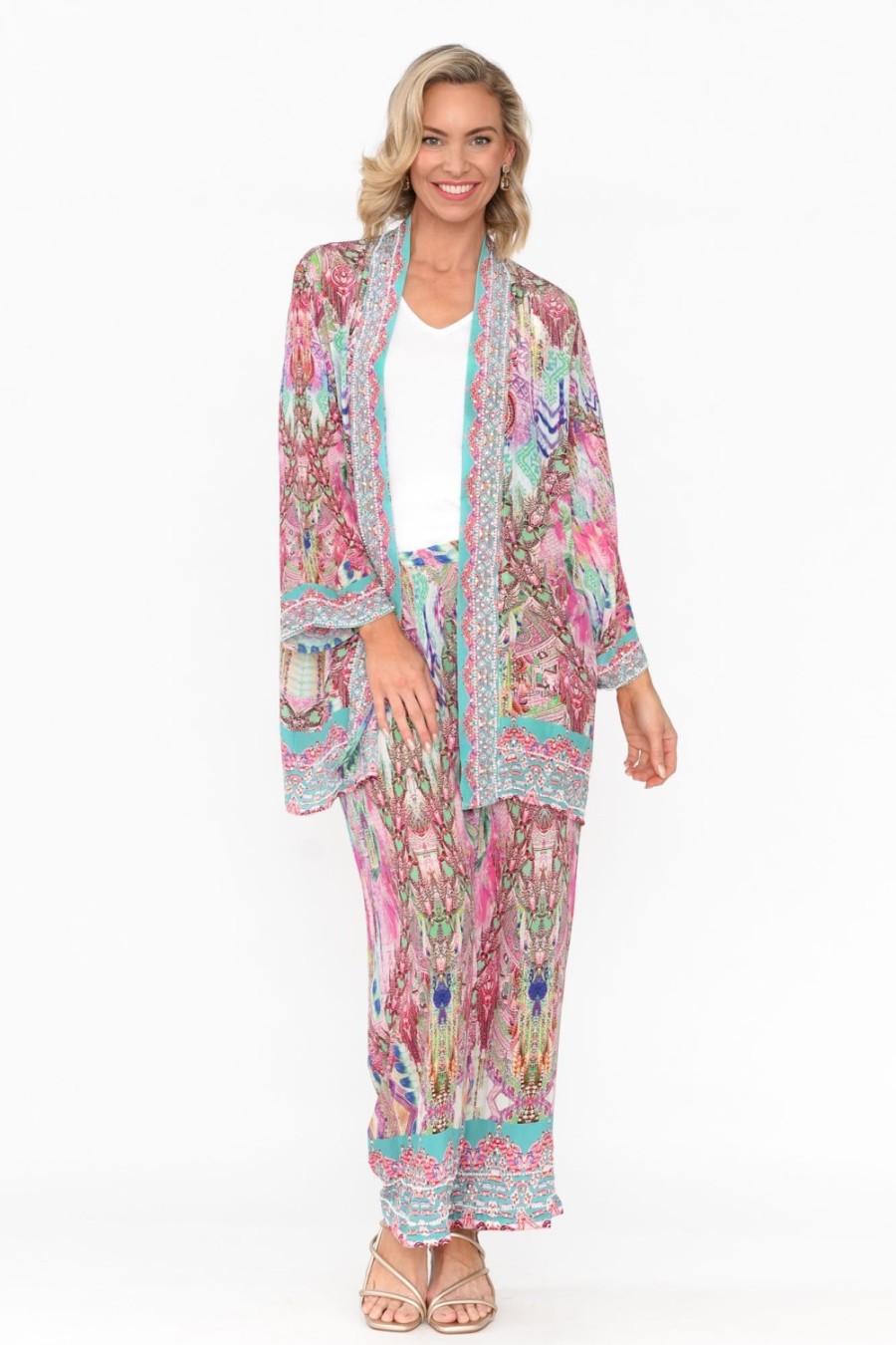 Clothing Fashion Spectrum Jackets | Zahara Pink Silk Short Kimono