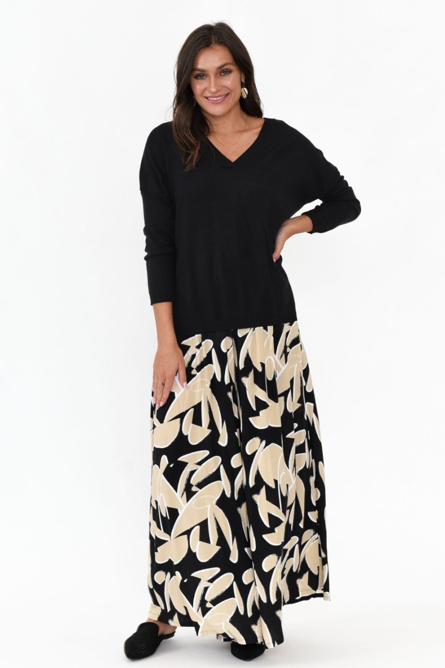 Clothing Silver Wishes Pants | Cotswold Black Abstract Wide Leg Pant