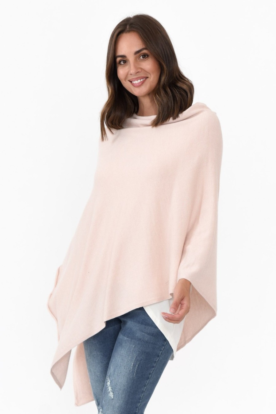 Clothing Zura Ponchos | Amy Pink Wool Blend Poncho