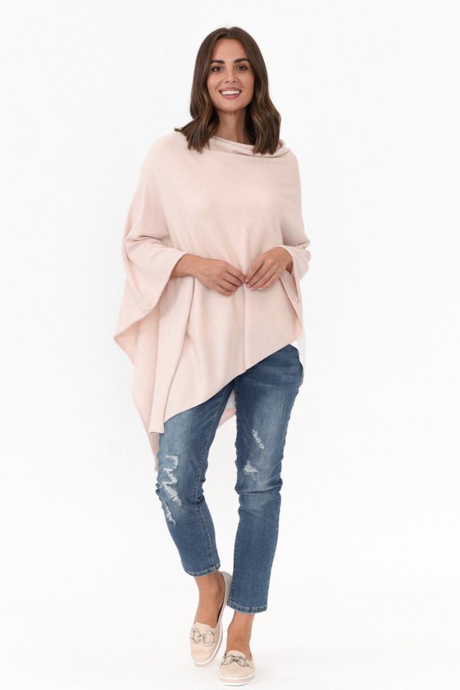 Clothing Zura Ponchos | Amy Pink Wool Blend Poncho