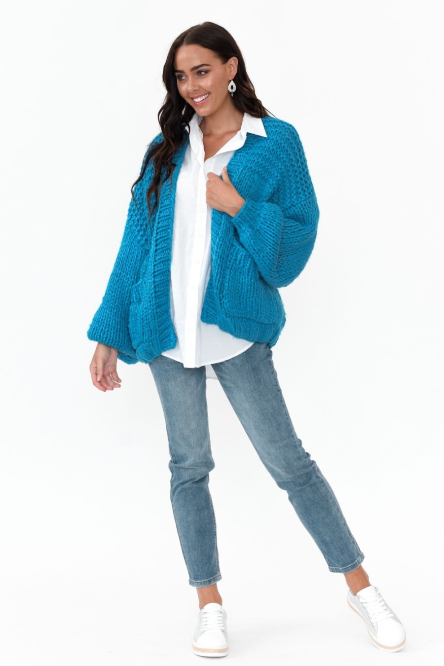 Clothing Paper Heart Knitwear | Freddie Blue Knit Pocket Cardigan