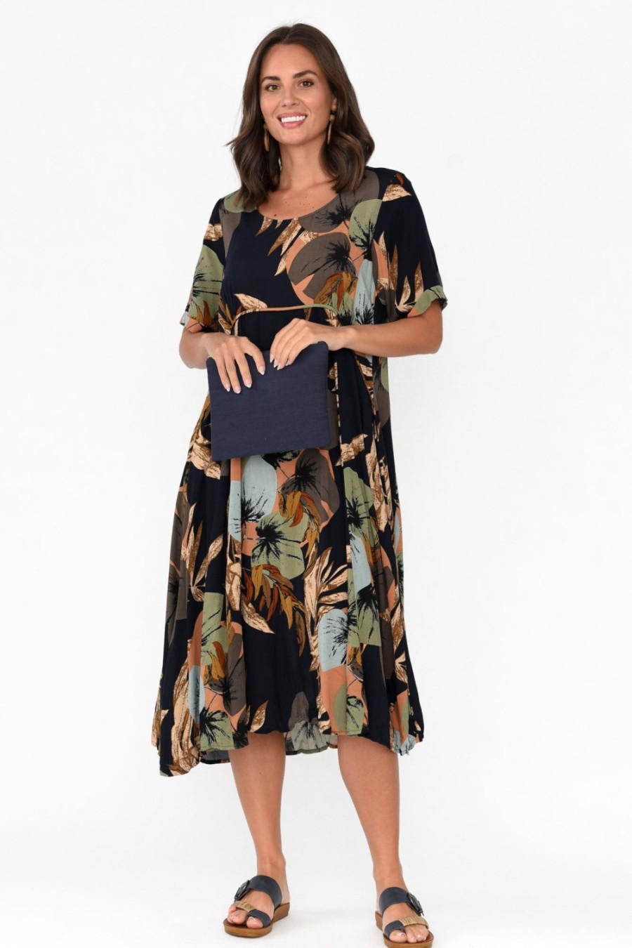 Clothing Willow Tree Midi Dresses | Yazi Navy Abstract Pocket Midi Dress