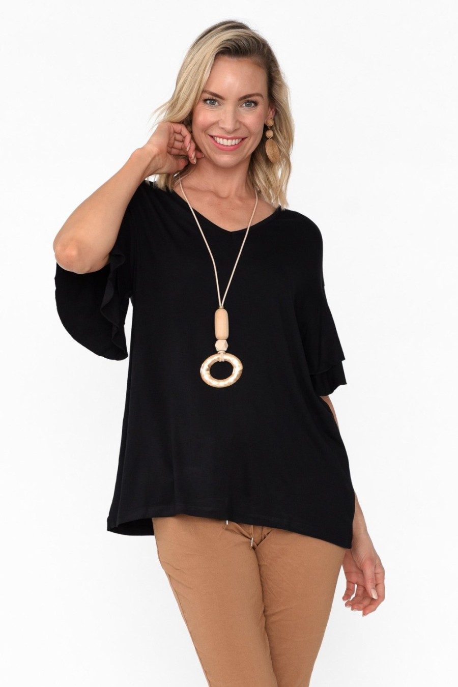 Clothing Betty Basics Sleeved Tops | Ripon Black Frill Sleeve Top