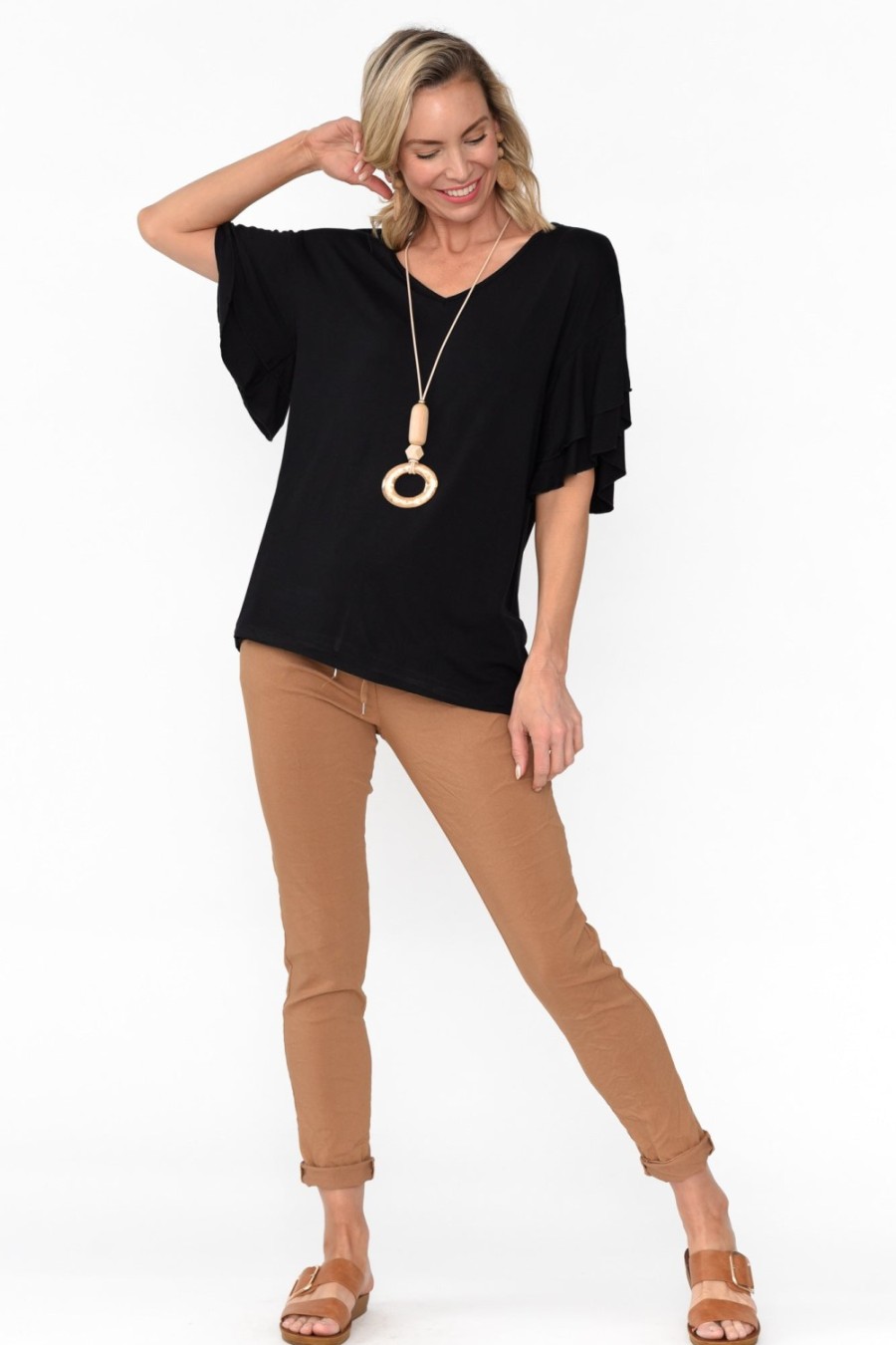 Clothing Betty Basics Sleeved Tops | Ripon Black Frill Sleeve Top