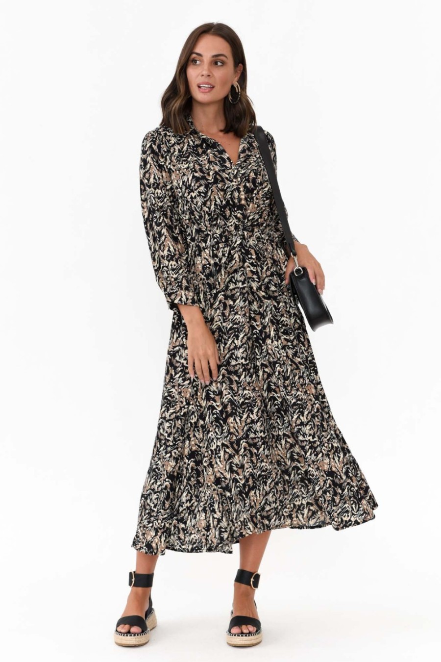 Clothing Slate the Label Maxi Dresses | Bonnie Black Swirl Midi Dress