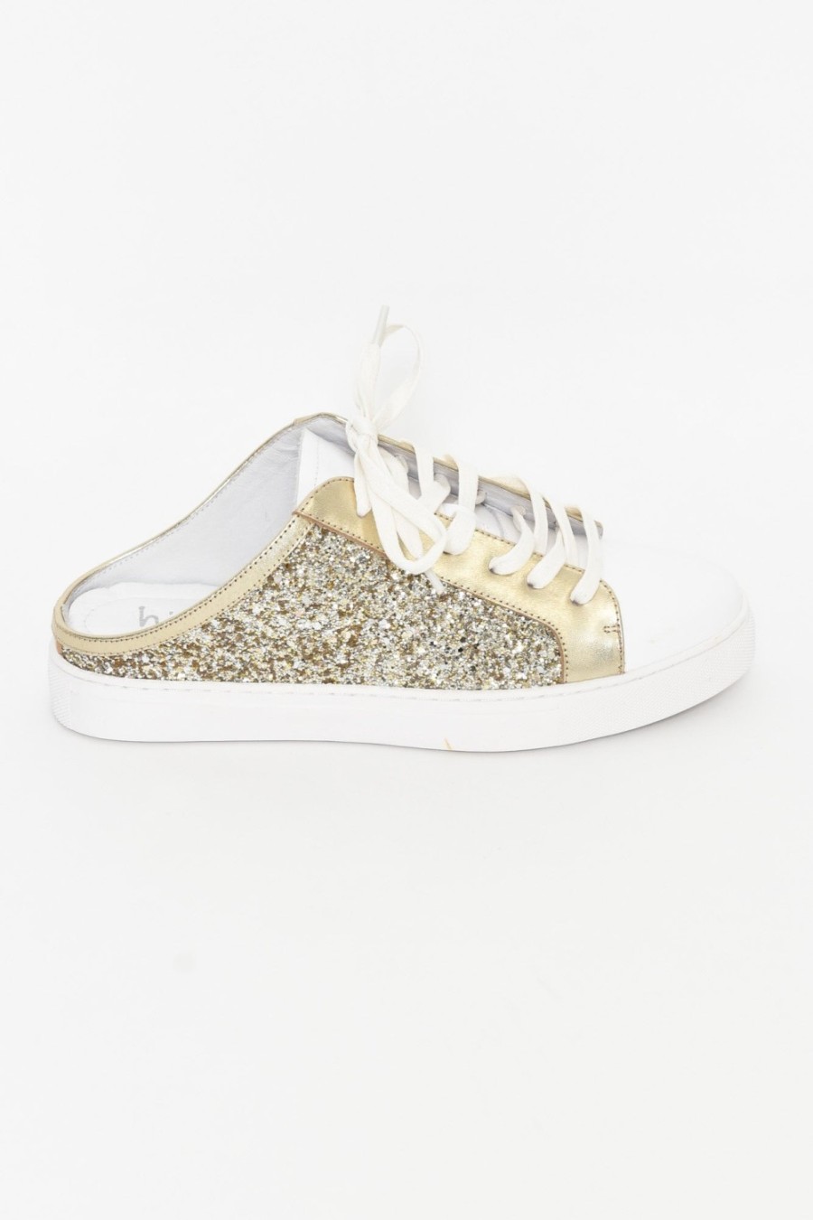 Shoes Hinako Leather Sneakers | Paz Gold Glitter Leather Mule Sneaker