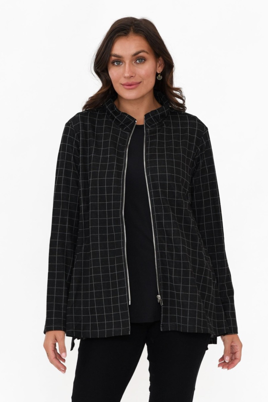 Clothing Clarity Jackets | Derby Black Check Zip Jacket