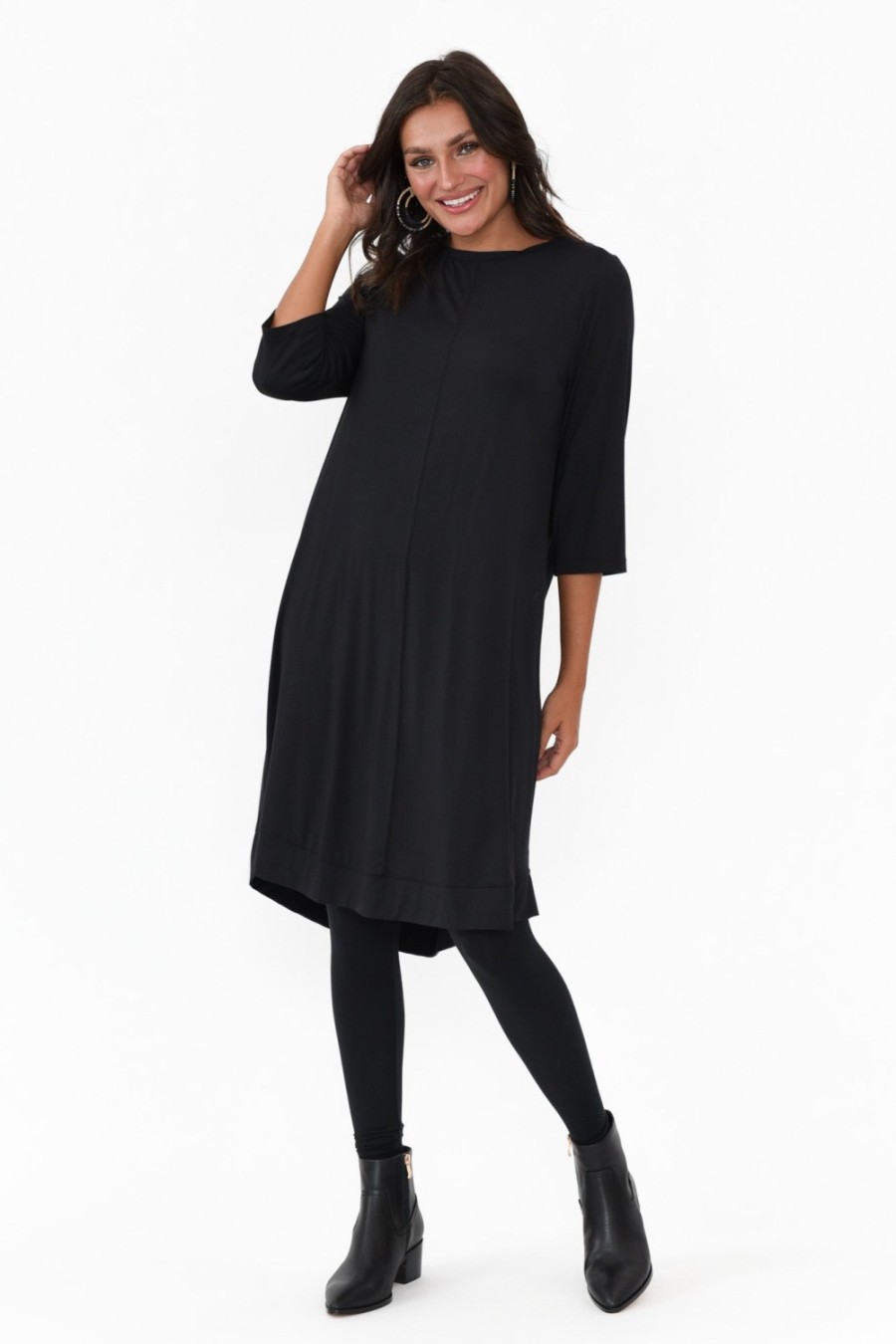 Clothing Tani Above Knee Dresses | Luna Black Micro Modal A Line Dress