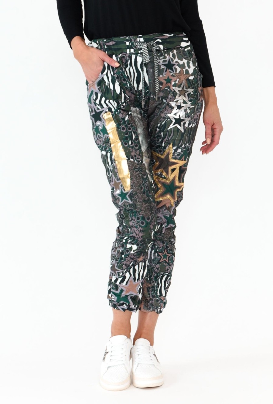 Clothing La Strada Pants | Russo Khaki Animal Drawstring Pant