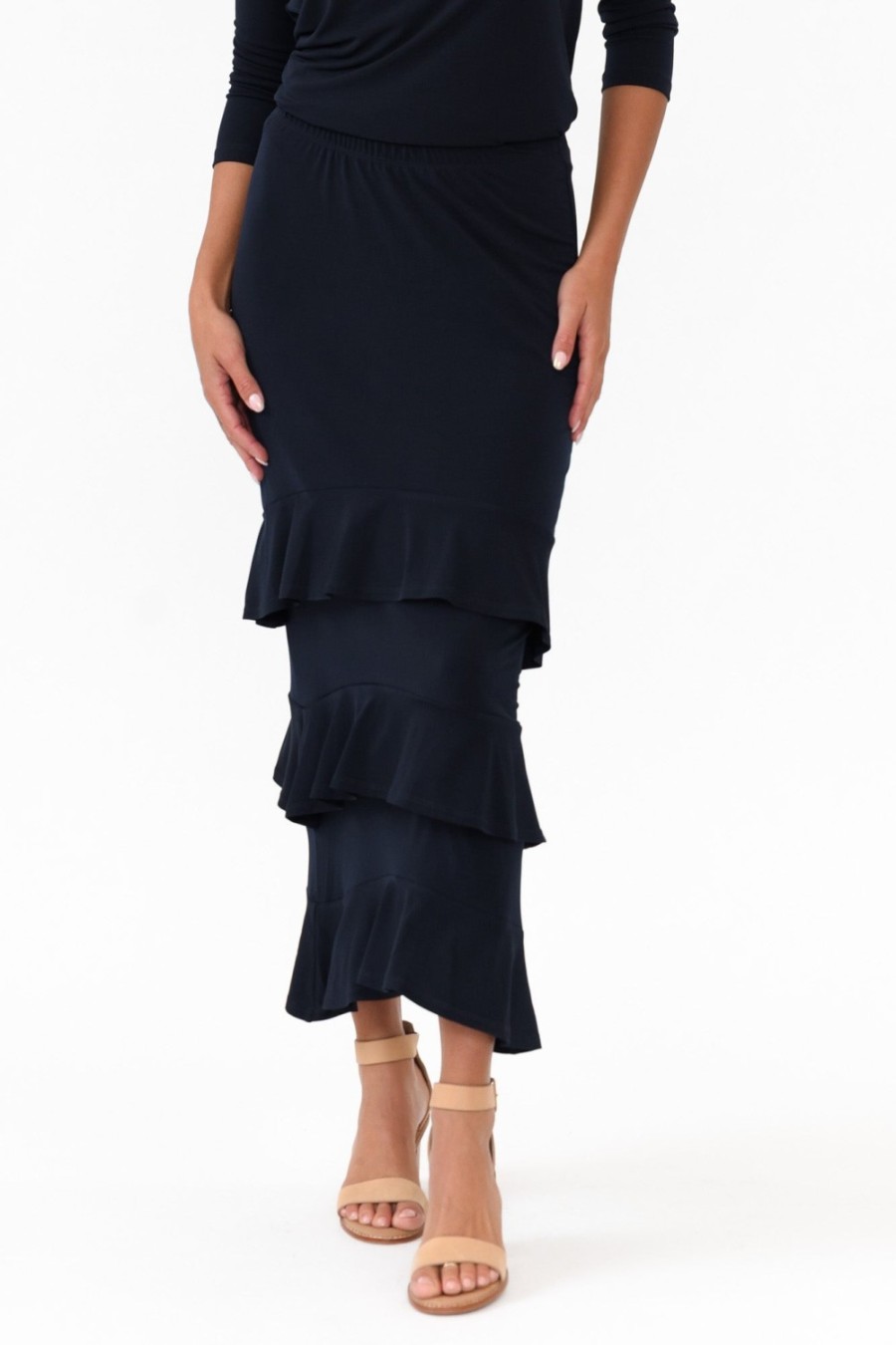 Clothing Illium Skirts | Zella Navy Tiered Frill Skirt