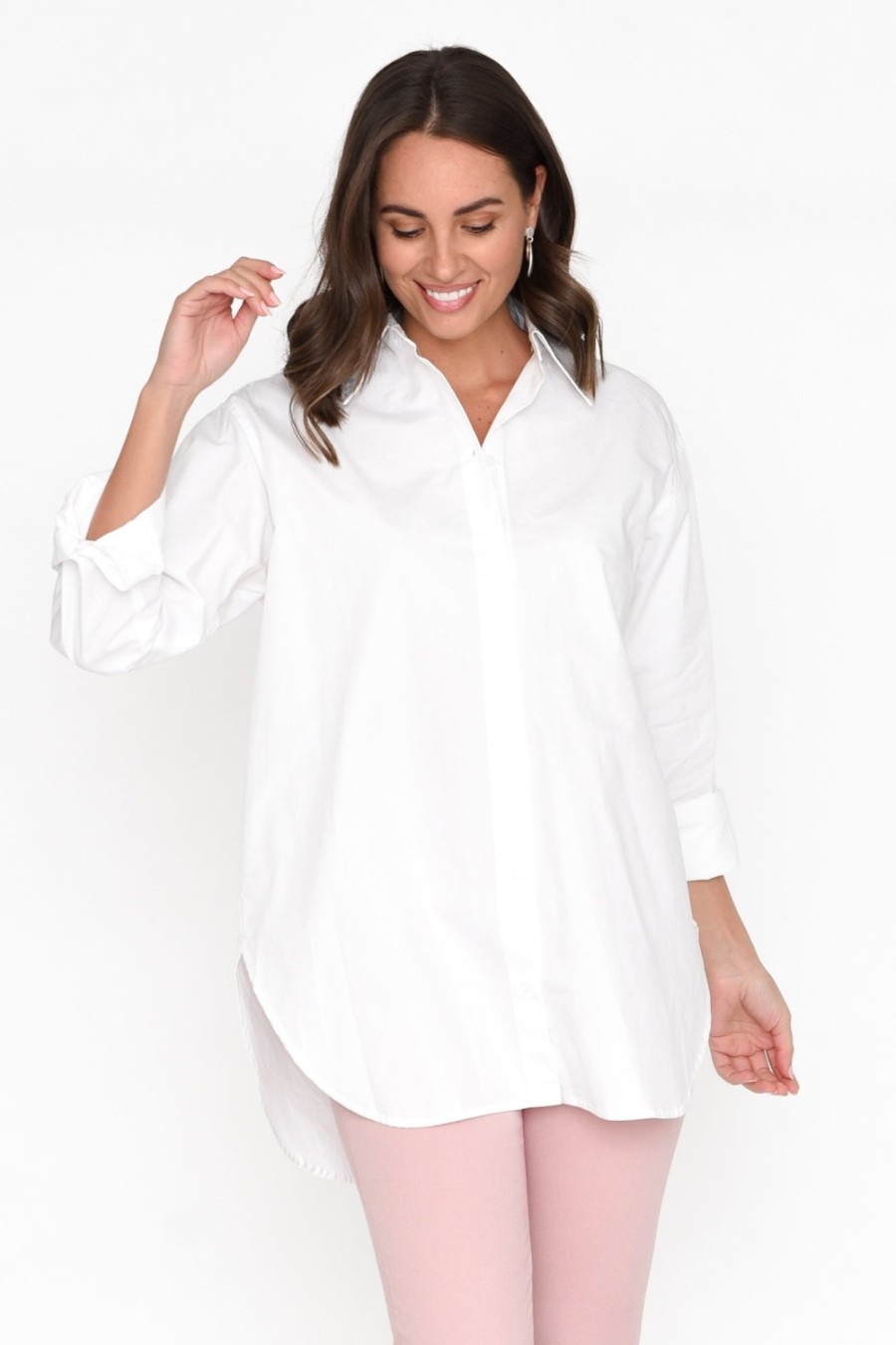 Clothing Ebby and I Cotton Tops | Verdel White Cotton Shirt