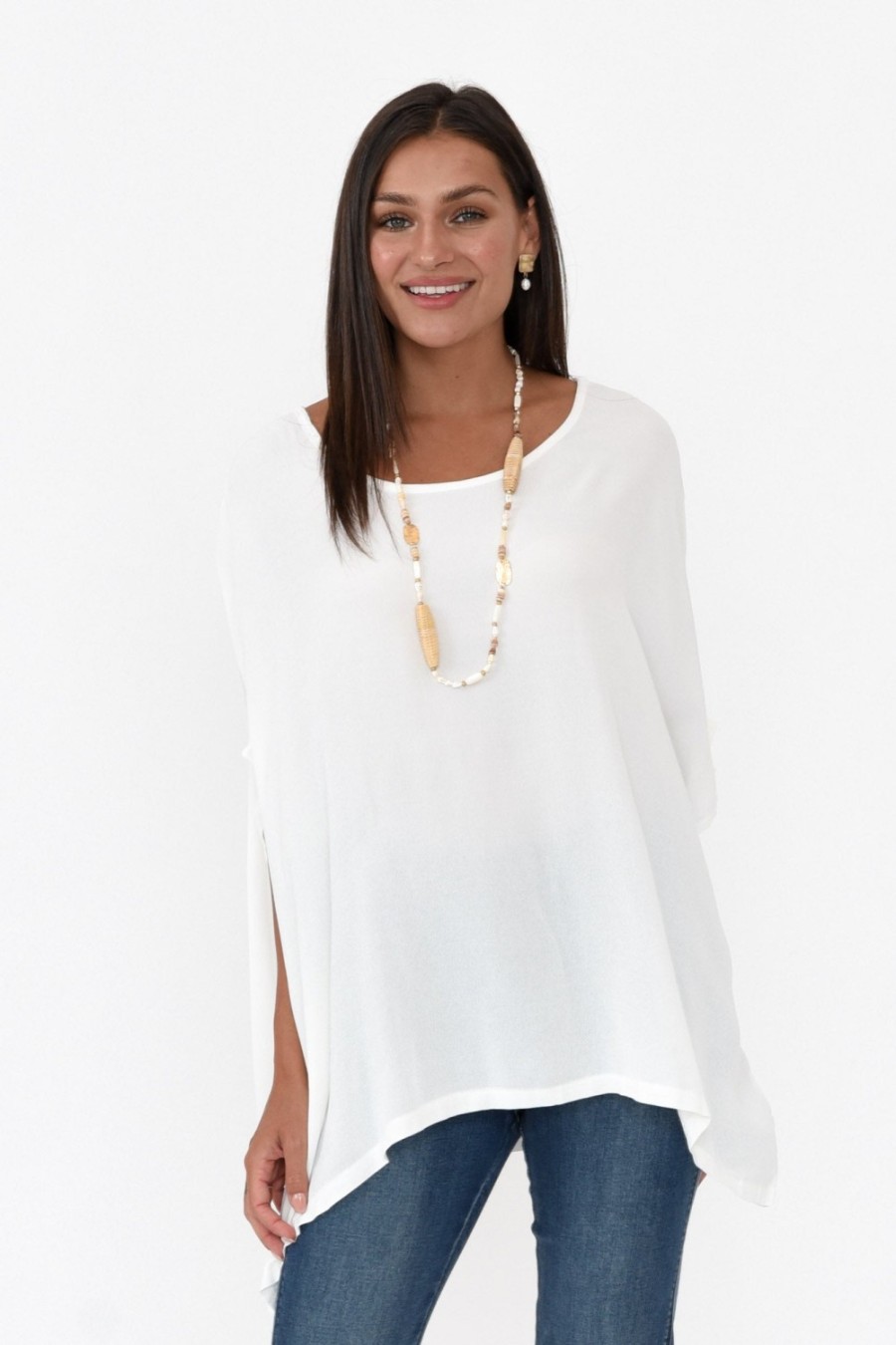 Clothing Boho Sleeved Tops | White Drape Top