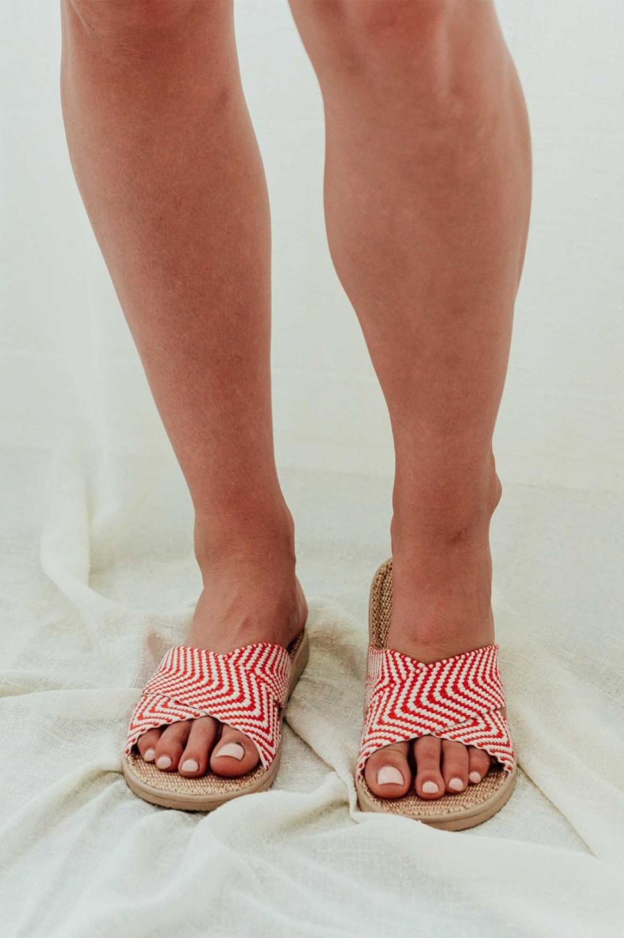 Shoes Lovelies Slides | Molona Red Stripe Crossover Slide