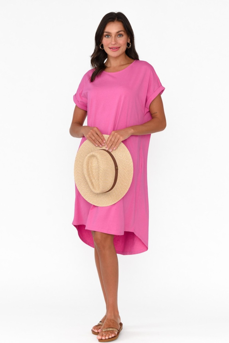 Clothing Betty Basics Cotton Dresses | Maxine Hot Pink Cotton T-Shirt Dress