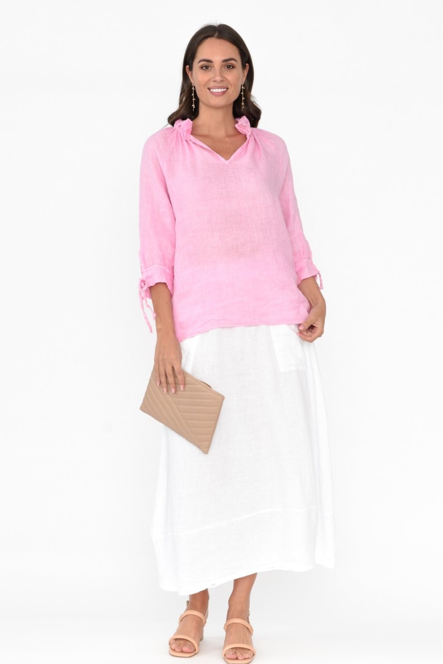 Clothing La Strada Skirts | Lisette White Linen Pocket Skirt