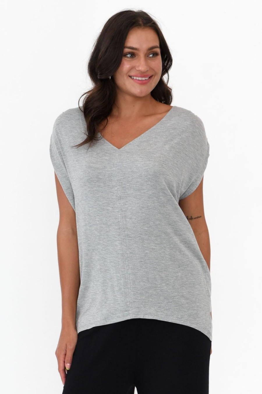 Clothing Betty Basics Sleeved Tops | Chelsea Grey Marle Cap Tee