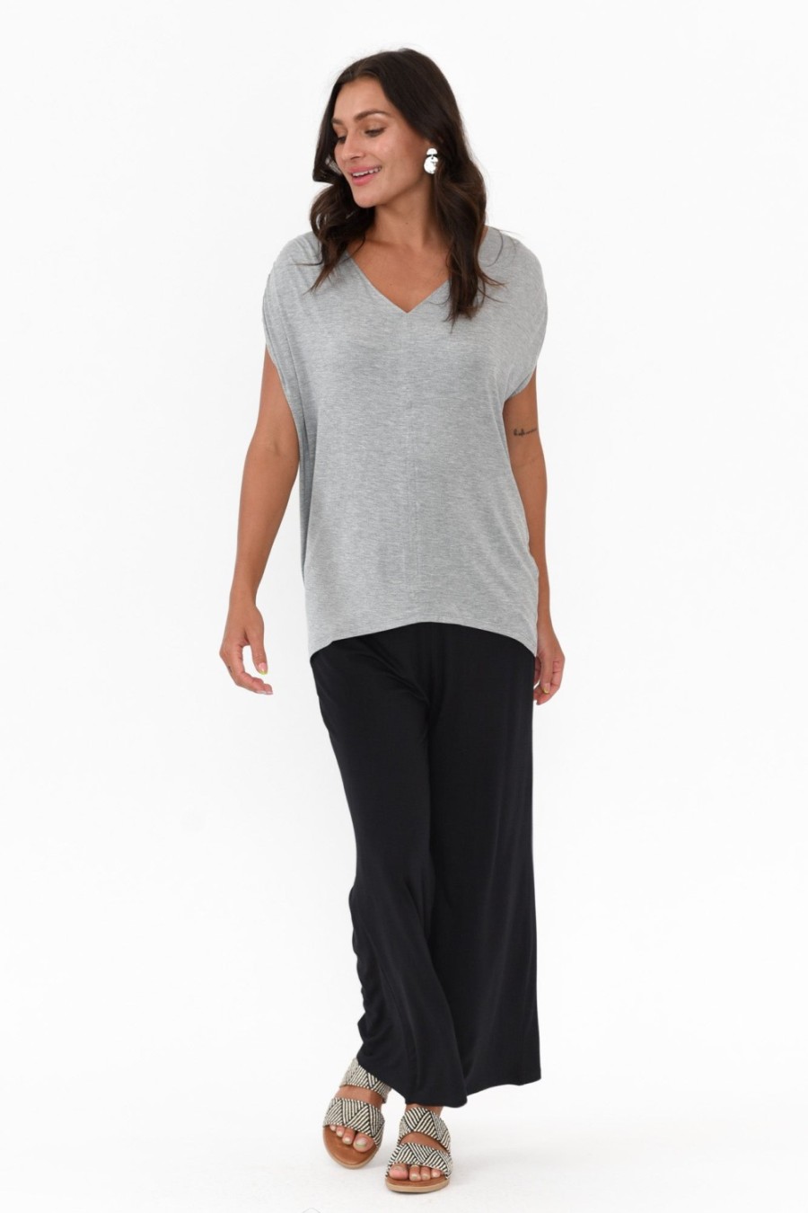 Clothing Betty Basics Sleeved Tops | Chelsea Grey Marle Cap Tee