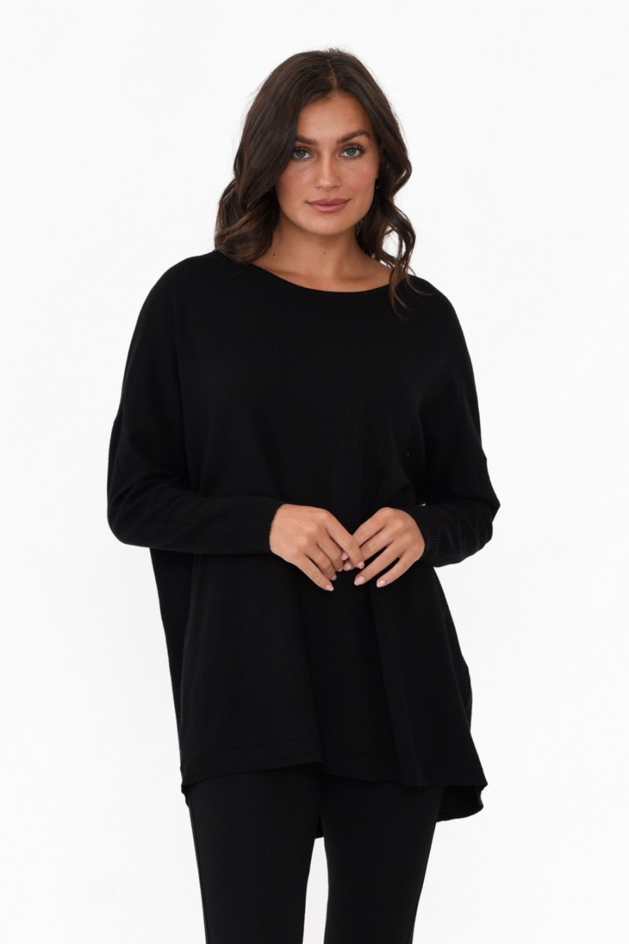 Clothing Cali and Co Jumpers | Meryl Black Wool Blend Drape Jumper