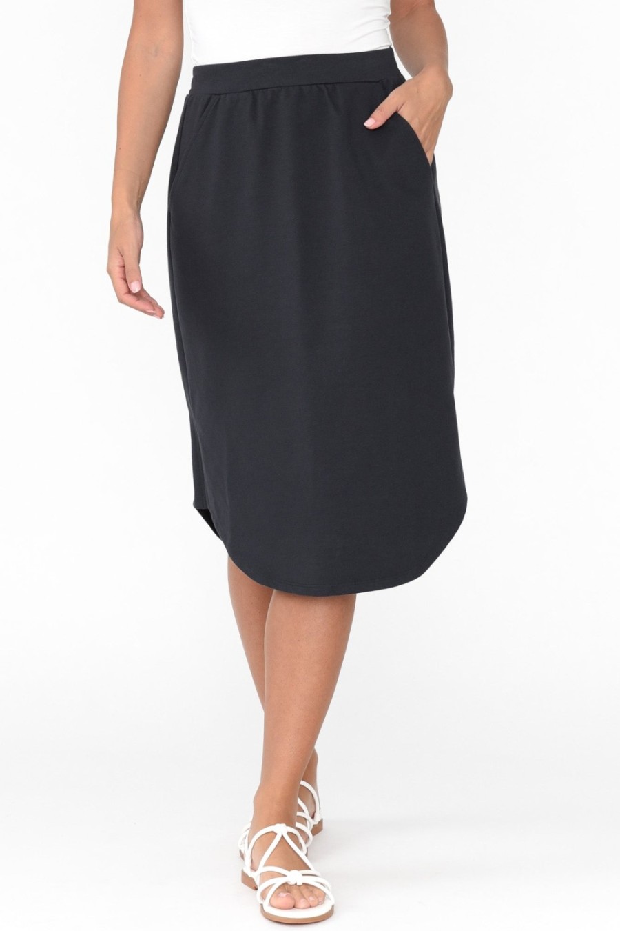 Clothing Betty Basics Skirts | Evie Charcoal Cotton Blend Skirt