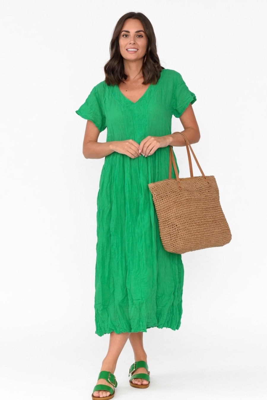 Clothing Namastai Cotton Dresses | Tamsin Green Crinkle Cotton Maxi Dress