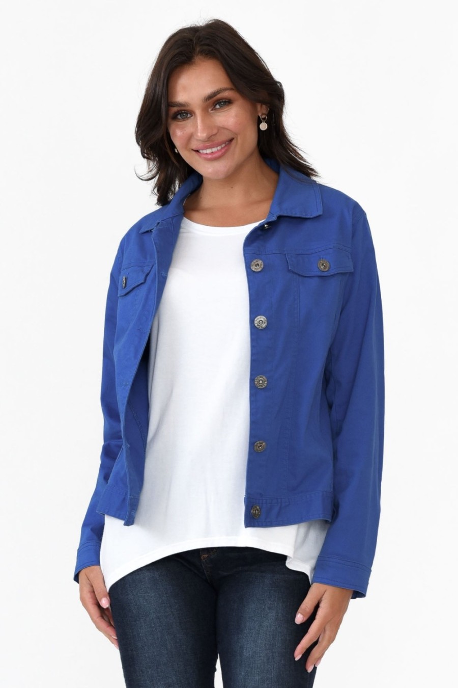 Clothing Cali and Co Jackets | Florida Cobalt Cotton Stretch Jacket