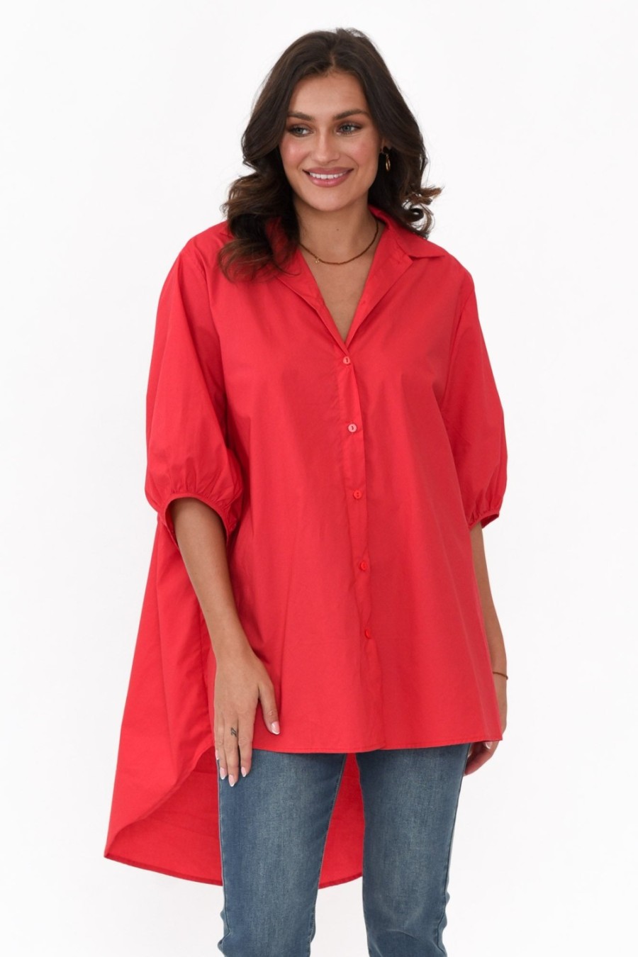 Clothing Slate the Label Cotton Tops | Sadie Red Cotton Tunic Top