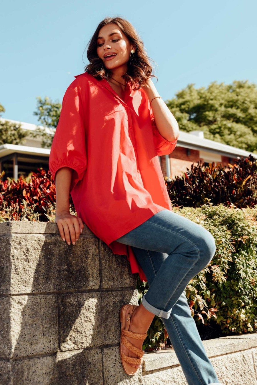 Clothing Slate the Label Cotton Tops | Sadie Red Cotton Tunic Top