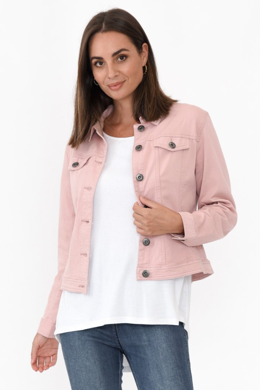 Clothing Cafe Latte Jackets | Danielle Blush Stretch Jean Jacket