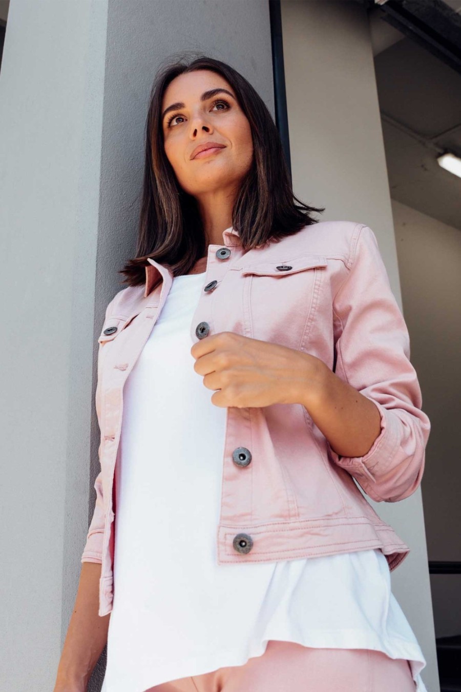 Clothing Cafe Latte Jackets | Danielle Blush Stretch Jean Jacket