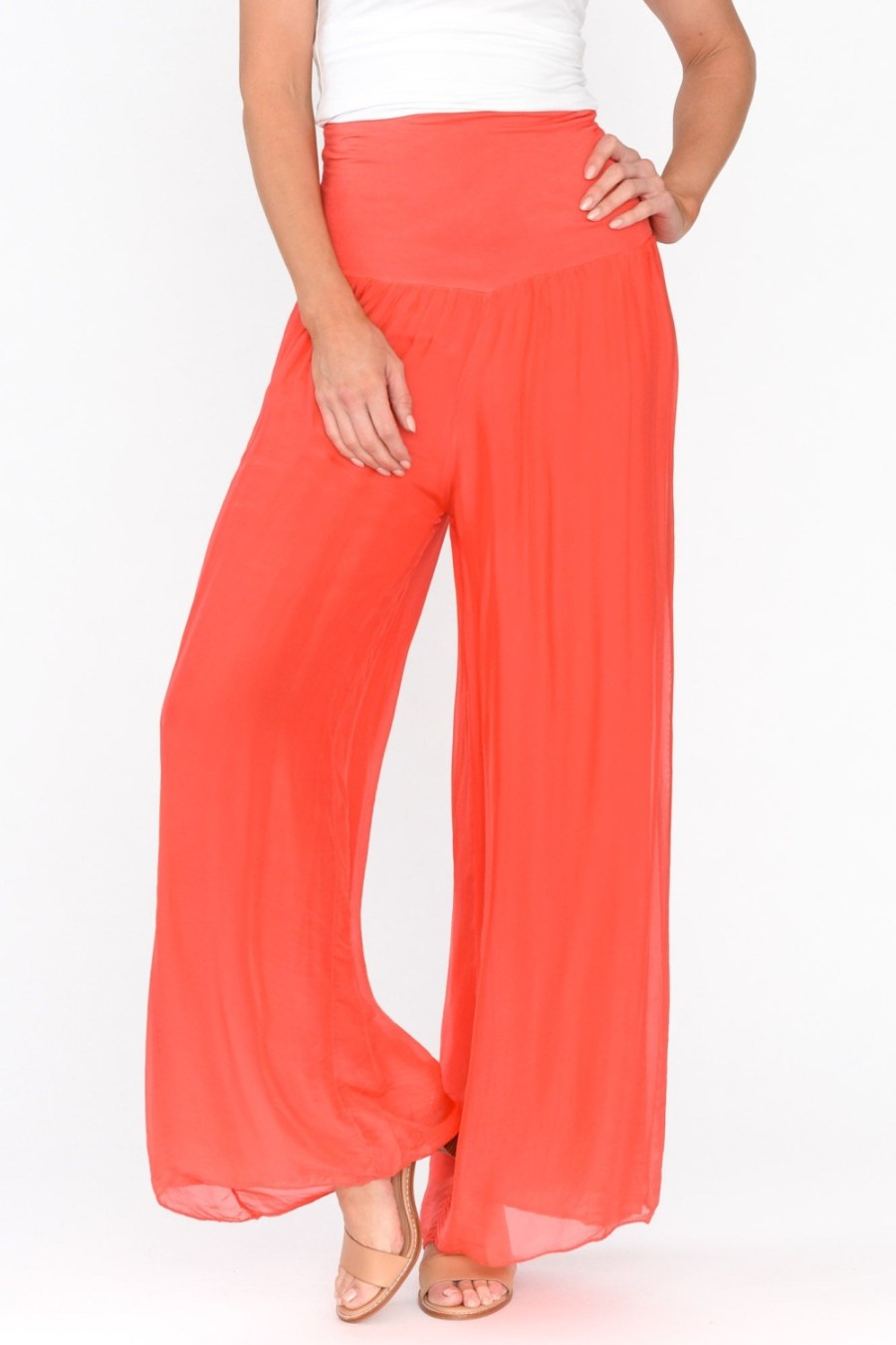 Clothing Fabuler Pants | Vernon Coral Silk Wide Leg Pant