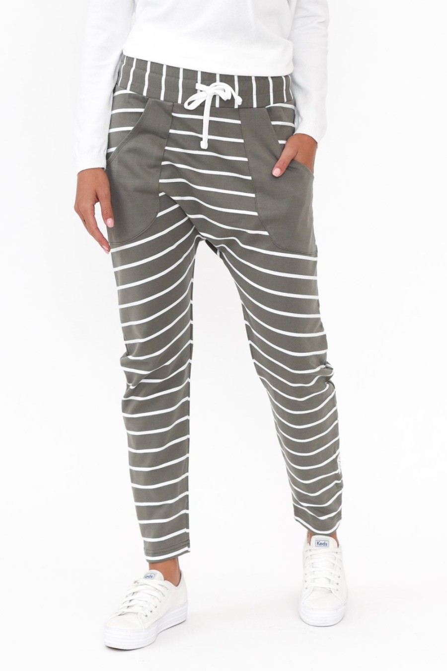 Clothing Elm Pants | Steffie Khaki Stripe Cotton Lounge Pant