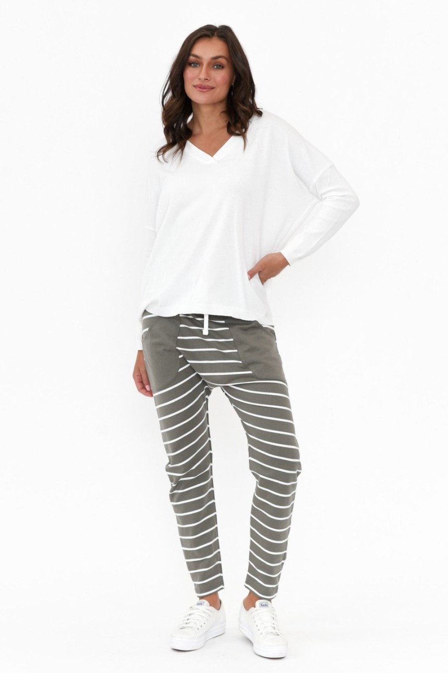 Clothing Elm Pants | Steffie Khaki Stripe Cotton Lounge Pant