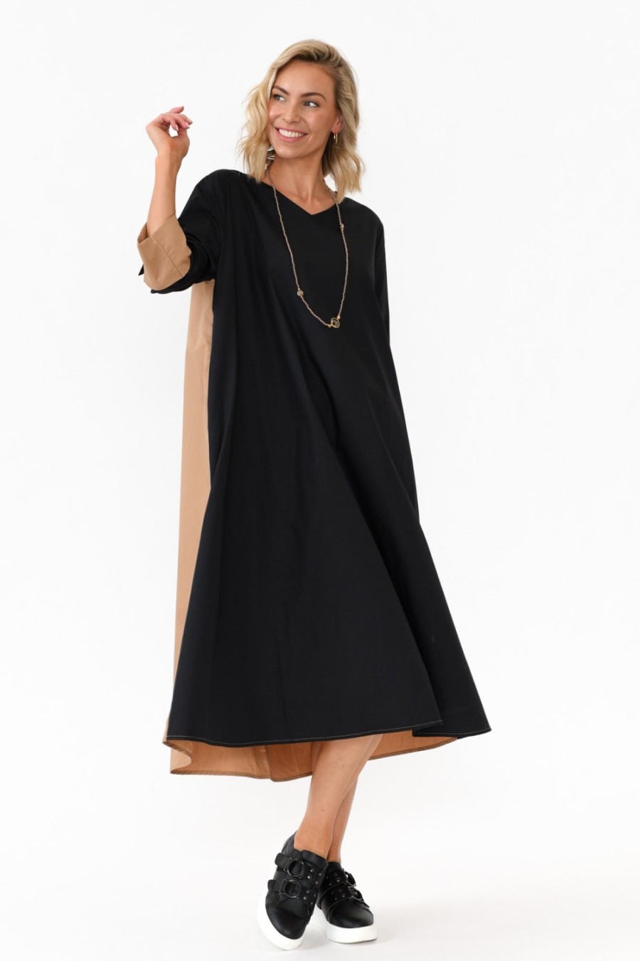 Clothing Slate The Label Cotton Dresses | Dancy Black Splice Cotton Dress