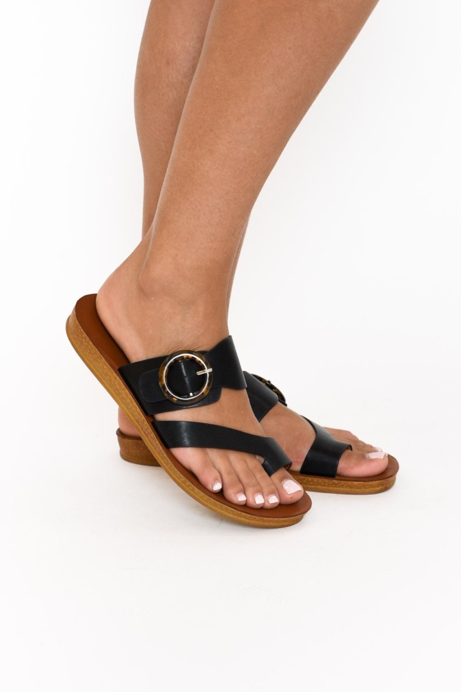 Shoes Los Cabos Slides | Dotsie Black Resin Buckle Slide