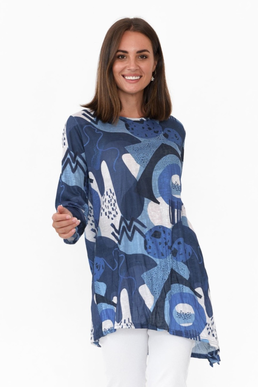 Clothing Cafe Latte Tunic Tops | Wendy Blue Abstract Tunic