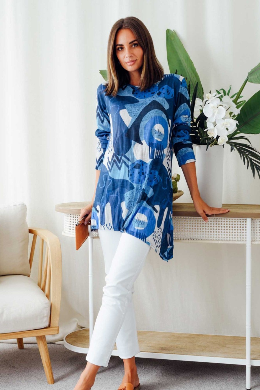 Clothing Cafe Latte Tunic Tops | Wendy Blue Abstract Tunic