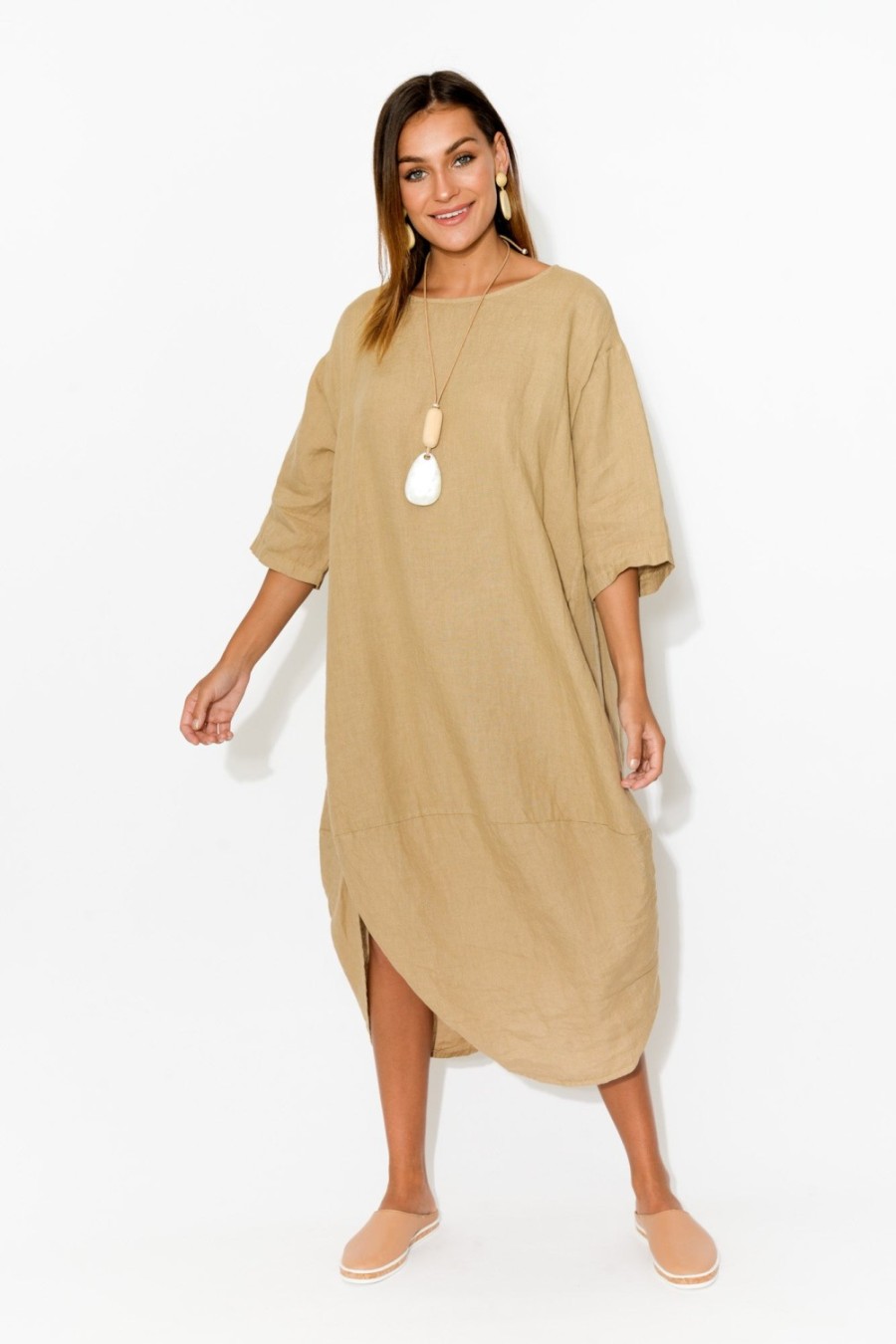 Clothing Montaigne Linen Dresses | Irina Caramel Linen Dress