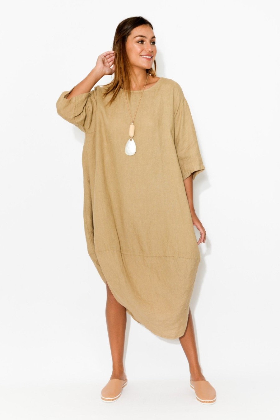 Clothing Montaigne Linen Dresses | Irina Caramel Linen Dress