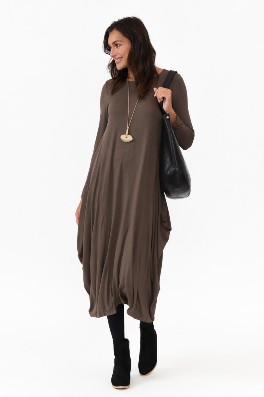 Clothing Cali and Co Midi Dresses | Kendal Chocolate Long Sleeve Dress