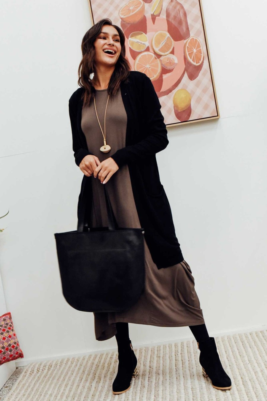 Clothing Cali and Co Midi Dresses | Kendal Chocolate Long Sleeve Dress