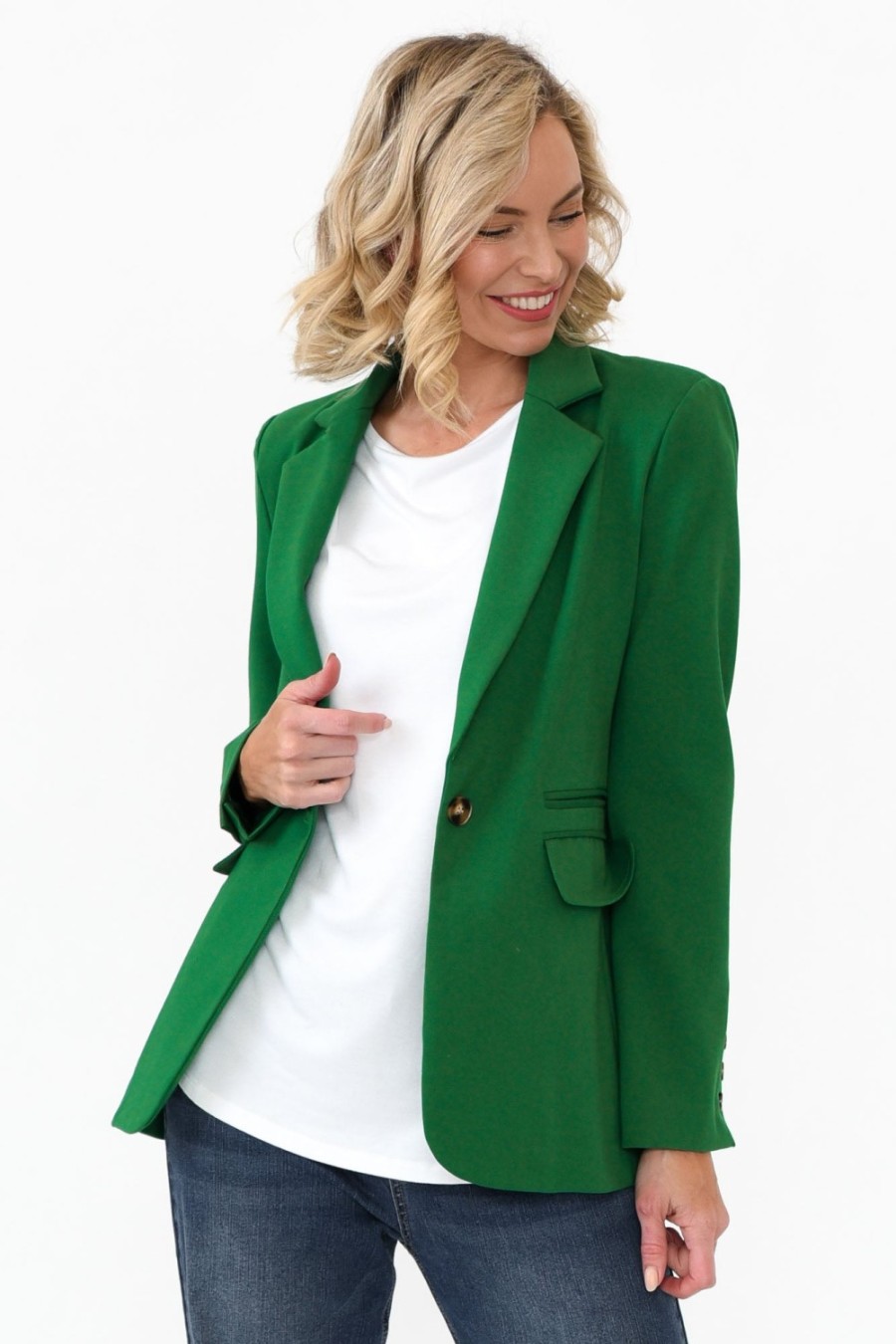 Clothing 365 Days Jackets | Audra Emerald Fitted Stretch Blazer